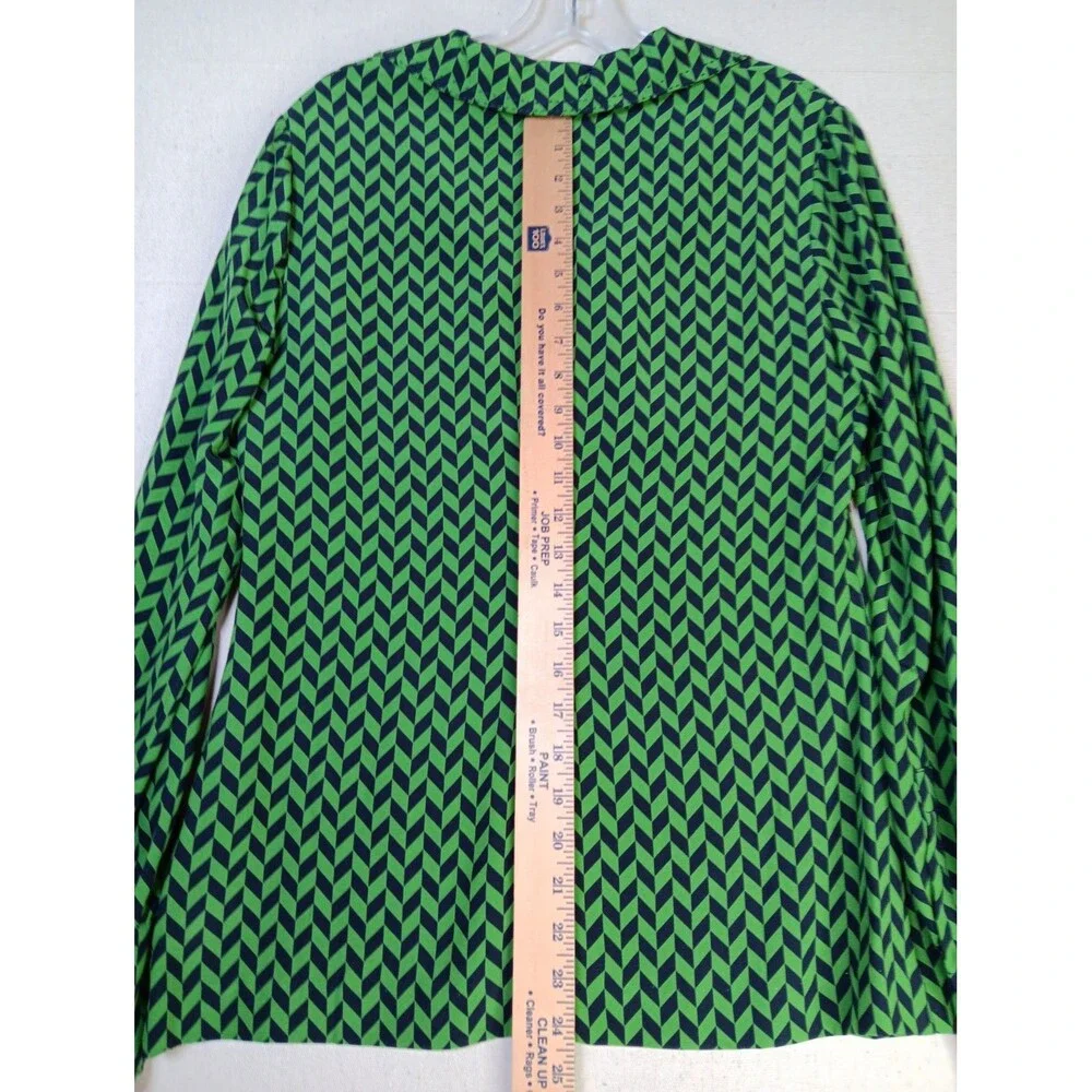 NWT Tory Burch Sydne Silk Blouse Size 6 Green Navy V-Neck Side Zip Long Sleeve